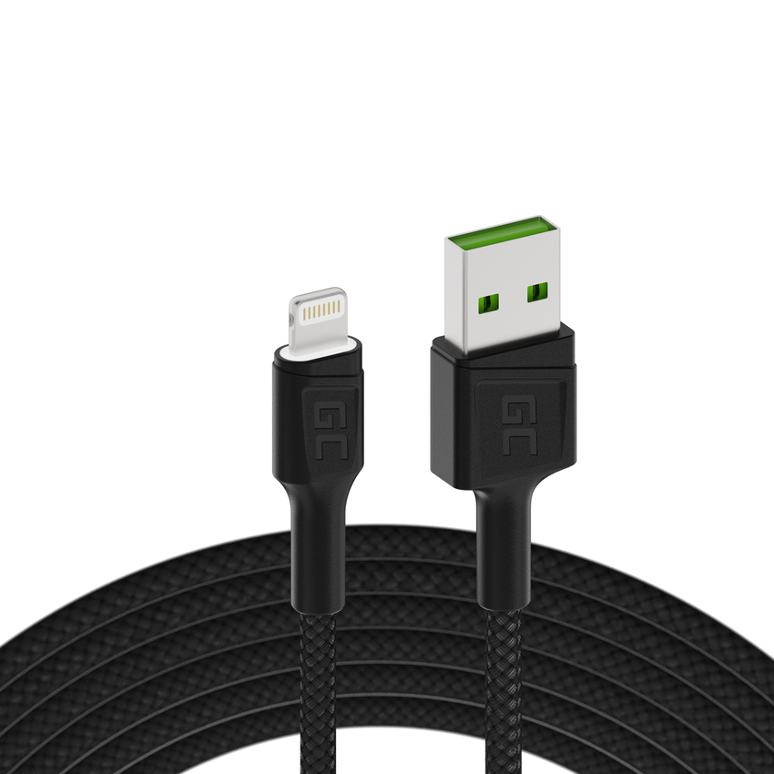 Green Cell kabel Ray USB-A - Lightning bel LED 120cm with support za Apple 2.4A fast charging (KABGC05)