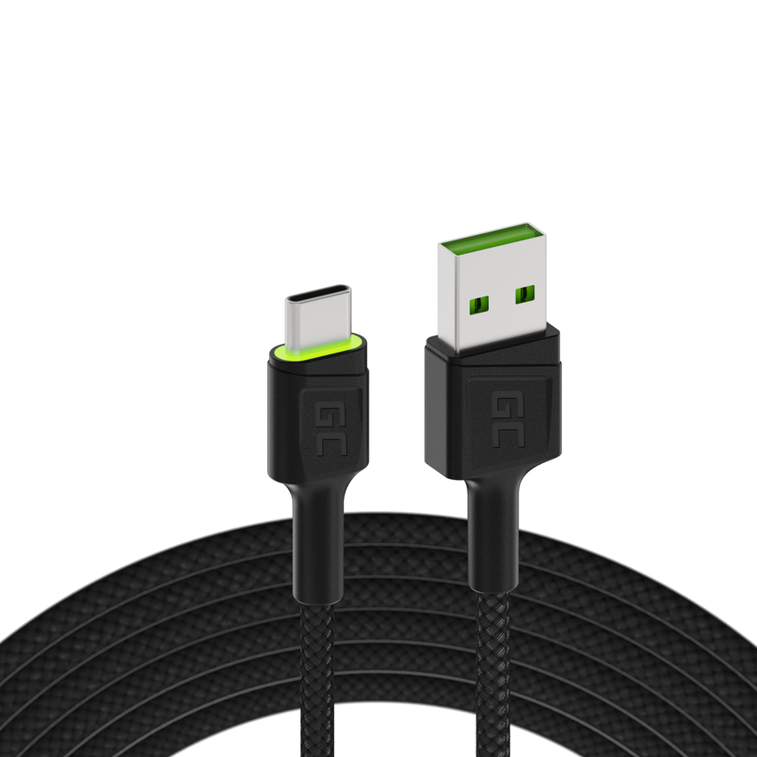 Green Cell kabel Ray USB kabel - USB-C 120cm with green LED backlight and support fast charging Ultra Charge, QC 3.0 (KABGC06)