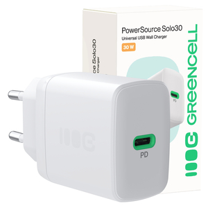Greencell PowerSource Solo30 polnilec USB C weiß Power Adapter 30W napajalni kabel (CHARB-GC-30C-W)