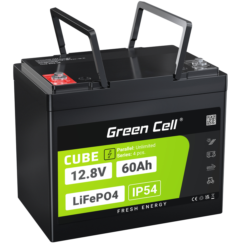 Green Cell CUBE LiFePO4 60Ah 12.8V 768Wh Lithium Iron Phosphate baterija za Electric Motors, Camper, Lifts (LFPGC12V60AH)