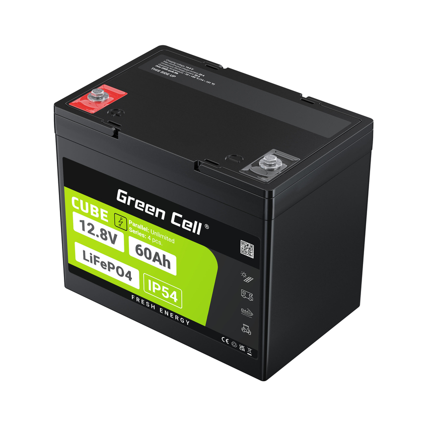 Green Cell CUBE LiFePO4 60Ah 12.8V 768Wh Lithium Iron Phosphate baterija za Electric Motors, Camper, Lifts (LFPGC12V60AH)