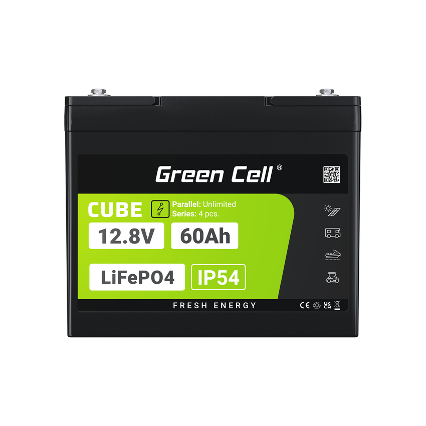 Green Cell CUBE LiFePO4 60Ah 12.8V 768Wh Lithium Iron Phosphate baterija za Electric Motors, Camper, Lifts (LFPGC12V60AH)